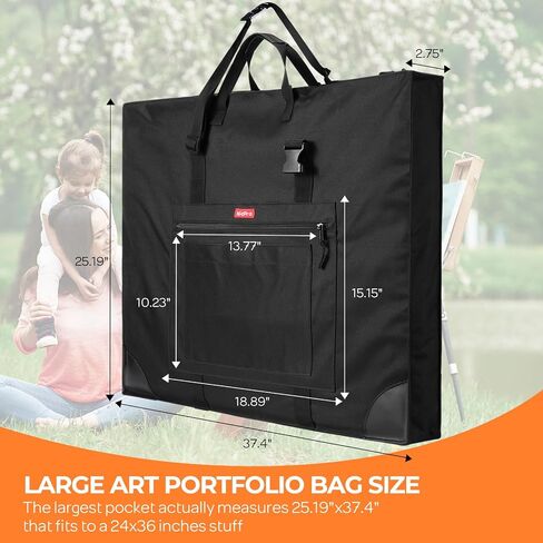 Nicpro Large Size Art Portfolio Case, Artist Portfolio Tote Bag with Leather Corners & Side Widening, Waterproof Storage Portfolio Folder with 3 Pockets for 24'' x 36'' Poster Canvas Sketching Drawing in Saudi Arabia