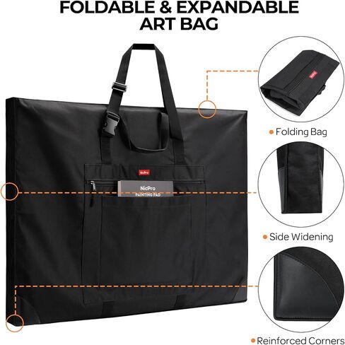 Nicpro Large Size Art Portfolio Case, Artist Portfolio Tote Bag with Leather Corners & Side Widening, Waterproof Storage Portfolio Folder with 3 Pockets for 24'' x 36'' Poster Canvas Sketching Drawing in Saudi Arabia