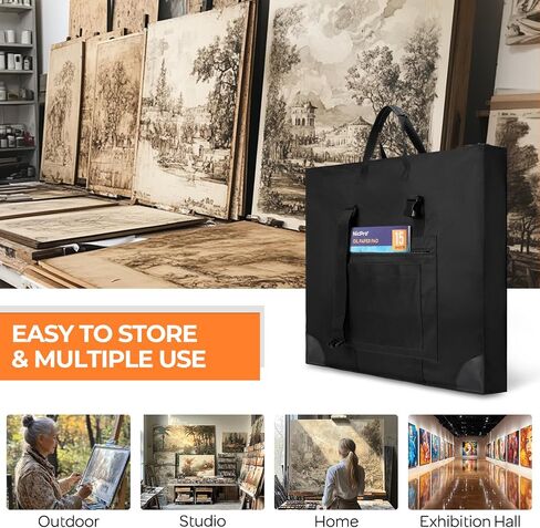 Nicpro Large Size Art Portfolio Case, Artist Portfolio Tote Bag with Leather Corners & Side Widening, Waterproof Storage Portfolio Folder with 3 Pockets for 24'' x 36'' Poster Canvas Sketching Drawing in Saudi Arabia