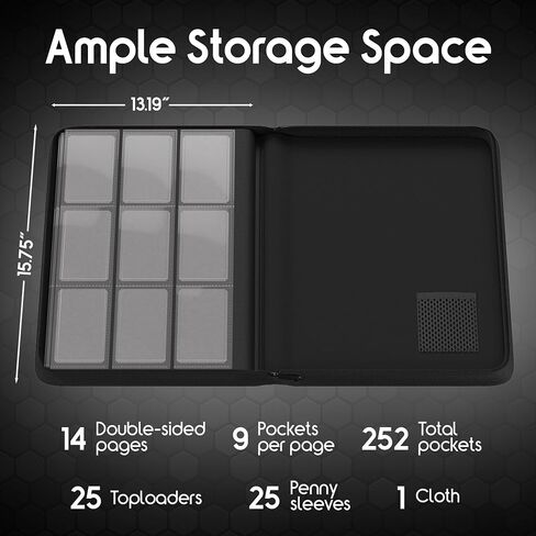 Toploader Binder for Trading Cards & Sports Cards | Top Loader Binder for Cards with Care Kit | TCG Binder 252 Pockets 25 Toploaders & Penny Sleeves | Trading Card Binder - Pokemon, Yugi-Oh & More in Kuwait