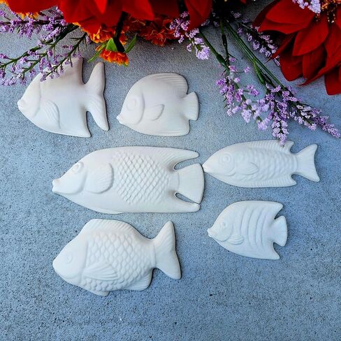 School of Fish Tiles 5.5 "السيراميك Bisque جاهز لطلاء الفخار in Saudi Arabia