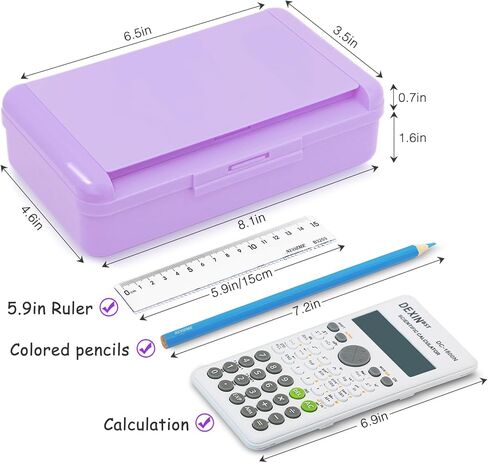 Double Layer Pencil Box, Hard Pencil case 2 Compartments, Plastic Large Capacity Pencil Case with Snap-tight Lid, Hard Storage Organizer Box for Girl Boy, Medium-sized(Pink) in Kuwait