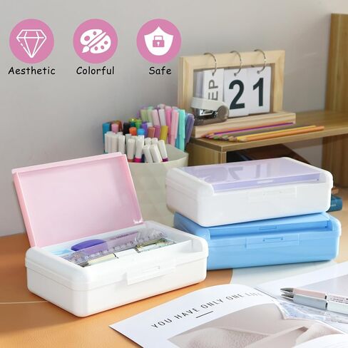 Double Layer Pencil Box, Hard Pencil case 2 Compartments, Plastic Large Capacity Pencil Case with Snap-tight Lid, Hard Storage Organizer Box for Girl Boy, Medium-sized(Pink) in Kuwait