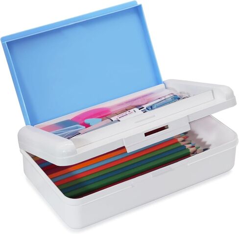 Double Layer Pencil Box, Hard Pencil case 2 Compartments, Plastic Large Capacity Pencil Case with Snap-tight Lid, Hard Storage Organizer Box for Girl Boy, Medium-sized(Pink) in Kuwait