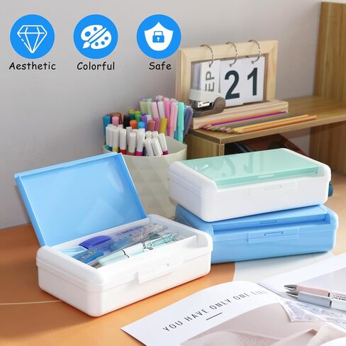 Double Layer Pencil Box, Hard Pencil case 2 Compartments, Plastic Large Capacity Pencil Case with Snap-tight Lid, Hard Storage Organizer Box for Girl Boy, Medium-sized(Pink) in Kuwait