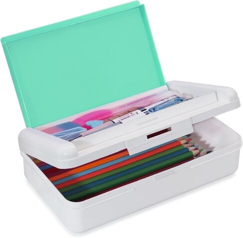 Double Layer Pencil Box, Hard Pencil case 2 Compartments, Plastic Large Capacity Pencil Case with Snap-tight Lid, Hard Storage Organizer Box for Girl Boy, Medium-sized(Pink) in Kuwait