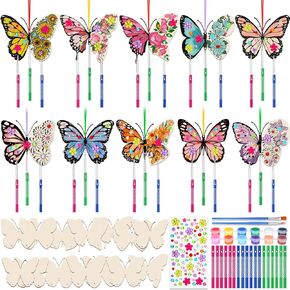 Colingmill 30 Pack Butterfly Wind Chime Kit Make You Own Butterfly Crafts Wind Chimes Outdoors Decorative DIY Coloring Wooden Crafts for Gift Art Room Birthday Spring Party Favors