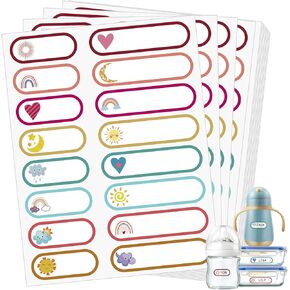480 PCS Baby Bottion Labels for Daycare Essentials ، ملصقات اسم مقاومة للماء للرعاية النهارية ، ملصقات اسم المدرسة المرفقة ذاتيًا للأطفال الملصقات الملصقات
