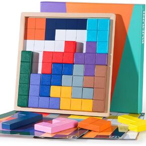 Dementia Products for Elderly, Wooden Tiles Matching Game with 40 Templates, Dementia Activities for Seniors, Easy Memory Games for Alzheimer's, Large Puzzle Pattern Blocks