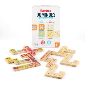 Chuckle & Roar - Family Dominoes - Family Game Night Classic - Wooden Dominoes - Double-Sided with Pips and Images - Ages 4 and up