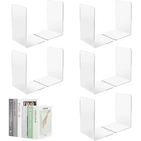 10 Pcs Acrylic Bookends Clear Book Ends for Shelves Heavy Duty Book Holders Decorative Plastic Book Organizer for Library Office School Home (7.17x4.72x4.72 Inch)