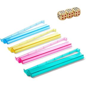 Mahjong Racks with Pushers, Enhanced Mah Jongg Tile Holders with 3 Goldern Dics, Set of 7