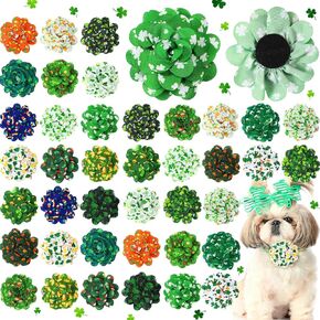 Sanwuta 80 Pieces St. Patricks Dog Flowers Dog Collar Flowers Dog Charms Grooming Accessories Collar Set Dog Bow Tie Flower for Puppy Dog Cat Collar Attachment Embellishment (Shamrock) in Kuwait