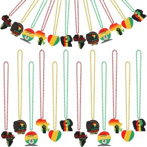 Estune 24 Pcs Black History Month Beads Necklaces Juneteenth Decorations for Juneteenth Party Favor Bulk June 19th Black History Month Costume Accessories, 6 Styles