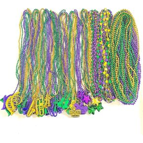 96 Pcs With 10 Styles Mardi Gras Beads Necklaces Gold Purple Green Parade Party Throw Beads Mardi Gras Party Parade Decorations