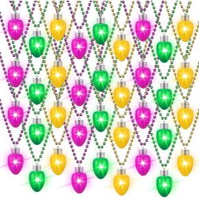 24 Pcs LED Mardi Gras Beads Necklace Colorful Light up Bulb Necklaces Mardi Gras Lanyard Glow Necklace Mardi Gras Tossing Beads Glow Birthdays Weddings Concerts Party Carnival Party Favors