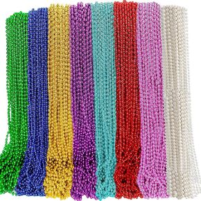 200PCS Mardi Gras Beads Necklaces Bulk 33 Inch 7 mm Purple Blue Pink Silver Gold Red Green Mardi Gras Beaded Necklaces Glow Party Throw Parade Beads Mardi Gras Decorations for Women Men Kids