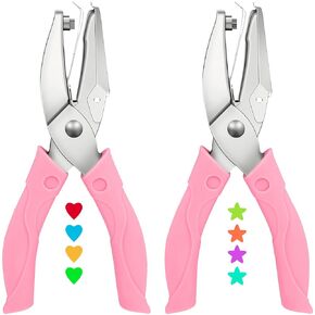 2 Pack Handheld Hole Paper Punch Kit,Single Hole Punch, Heart and Star Hole Punch