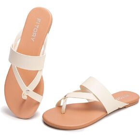 FITORY Womens Flat Sandals With Casual Fashion Slides and Flip Flops Split Toes Style for Lady Summer Size 6-11