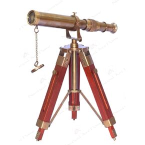 تلسكوب مع ترايبود | تلسكوب spyglass العتيقة مع حامل ترايبود خشبي | تلسكوب نحاسي عتيق مع موقف قابل للتعديل للأطفال والبالغين وديكور المنزل/المكتب