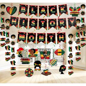 31 Pieces Black History Month Decorations, Black History Month Banner with Hanging Swirls, Pendants, Black History African American Party Supplies Decorations for Classroom Office Indoor