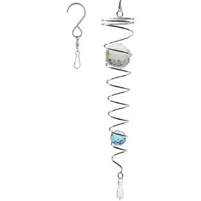 UOUDIO Gazing Ball Spiral Tail Wind Spinner StabilizeGr，Indoor Outdoor Decoration Stainless Steel Crystal Glass Ball with Hanging Swivel Hook 13" inch (Light Blue)