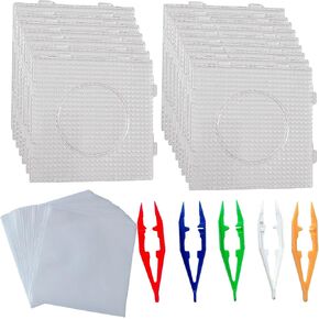 40 Pcs 5 mm Fuse Bead Pegboards Set 15 Plastic Bead Boards 20 Ironing Paper 5 Bead Tweezers, for Square Peg Fuse Melty Beads Boards Kit for DIY Craft Beads