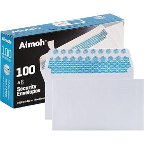 Aimoh #6 3/4 Security Tinted Self-Seal Envelopes - No Window, Size 3-5/8 X 6-1/2 Inches - White - 24 LB - 100 Count (34600)