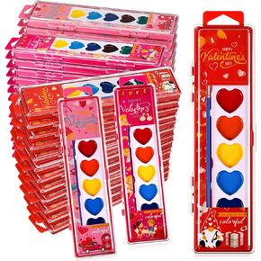 36 Packs Valentines Heart Watercolor Paint Set for Kids 8 Washable Colors with Brushes Water Color Painting Kit for Preschool Classroom Party Favor Valentines Gifts Painting Kit
