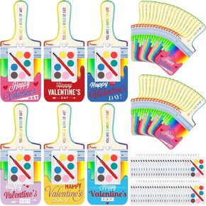 Woanger 48 Pack Valentines Cards with Watercolor Paint Bulk Valentines Day Gifts for Kids Mini Paint Set Funny Exchange Cards for Boys Girls School Class Classroom Art Party Favors