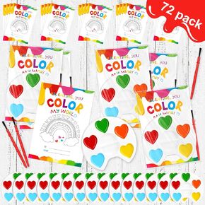 72 Pcs Watercolor Paint Sets for Valentines Day Gifts Includes 24 Valentine's Day Cards 24 Watercolor Paint 24 Seal Bags Funny Exchange Gifts Valentines Party Favors(Round)