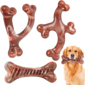 NOUGAT Dog Toys for Aggressive Chewers 3 Pack Indestructible Dog Toy Tough Nylon Bacon Flavor Dog Chew Toys for Large Medium Small Breed