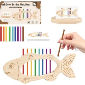 Color Sorting Toys for 3+ Years Old Kids Wooden Fish Shape Montessori Toys Stacking Matching Game Fine Motor Skills for 3 4 5 Toddlers Boys Girls Gift Educational Travel Learning Sensory Color Sorters