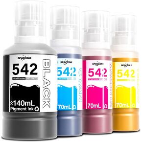 542 Ink Refill Bottles Compatible for Eco tank Pro ET-5150 ET-5170 ET-5180 ET-5800 ET-5850 ET-5880 ET-16600 ET-16650 Printers, 542 Ink Bottle for ST-C5000, Pigment Ink 542 Combo Pack(BK C M Y)