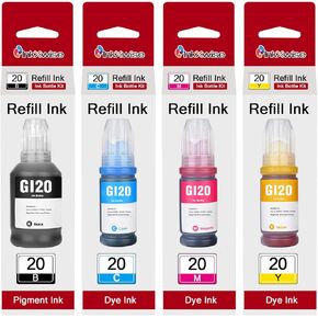 GI-20 Refill Ink Bottles Replacement for Canon GI-20 Refill Ink Compatible with Canon PIXMA G7020 G6020 G5020 MegaTank Printers, 4-Pack (170ML GI-20 Black, 70ML GI20 Color)