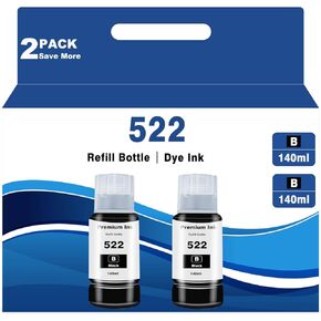 522 Black High Colour Accuracy Ink Bottles Replacement for Epson T522 502 Use for Refill EcoTank ET-2803 ET-2800 ET-2720 ET-3750 ET-4800 ET-4700 ET-2750 Printers 2 Bottles
