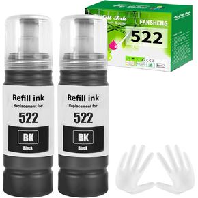 522 Black Ink Refill Bottles Replacement for Epson 522 Ink Refill Bottles for Epson Ecotank ET-2800 ET-4800 ET-2400 ET-2803 ET-2720 ET-4810 ET-4700 ET-2840 Inkjet Printer Ink, 2 Bottles Black