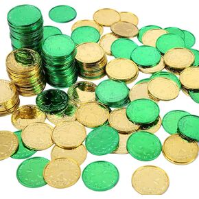 Elcoho 240 Lucky Plastic St. Patrick's Day Coins Green and Gold Shamrock Coins Table Sprinkles for St. Patrick's Day Party