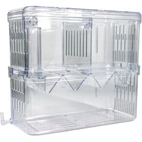 Acrylic Fish Breeding Box Double Layer Aquarium Tank Fishes Isolation Box with Suction Cup for Fry Hatchery Injured Care Divider Container for Small Ornamental Fishes Shrimp (Large)