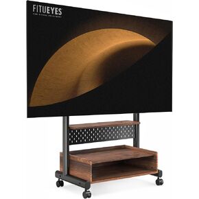 FITUEYES Rolling Floor TV Stand Mount for 40-85 Inch Large LCD/LED TVs TV Cart Heavy Duty Hold Up to 132 lbs Mobile Corner Stand with Mount for LCD/LED Flat Curved Screens with Wooden Large Storage