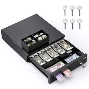 Tera 16 "سجل تسجيل نقدي لنظام نقاط البيع مع 6 Bill 4 Coin Cash Tray 6 Keys Auto Open Coin Compartment Key-Lock 24V RJ12 Media for Small Business 4042G