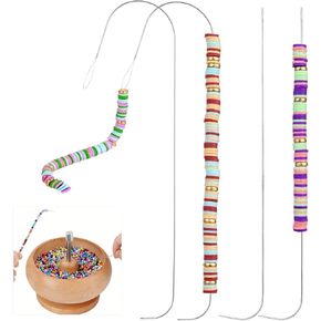 Bead Spinner Needles 4Pcs Big Eye Beading Needles with Handle Stainless Beads Rotating Needles for Bracelet Jewelry Making Clay Beads Seed