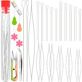 Teenyyou 32 Pcs Beading Needles Set, 3 Types: Big Eye, Collapsible Twisted, Long Straight Beading Needles, Jewelry Making Tools for Seed Beads, DIY Crafts, Necklaces, Bracelets 5 Sizes Every Type