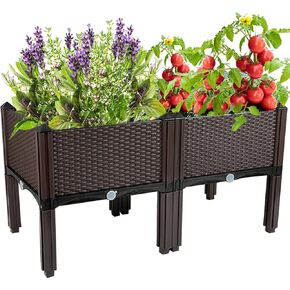 Raised Garden Bed with Legs Plastic Elevated Planters for Outdoor Plants Box Kits for Garden Patio Deck Balcony with Drainage Holes to Planting Flowers,Vegetables,Tomato and Herbs