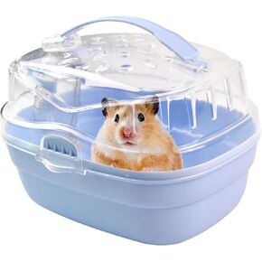 Hamster Carrier Cage with Water Bottle,Portable Hamsters Travel Cage Plastic Guinea Pig Carrying Cases Small Animal Carry Cage for Dwarf Hamsters Chinchillas Hedgehog Mouse(Blue)
