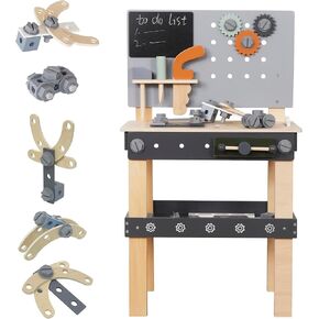 Wooden Toy Workbench for Kids, Construction Workshop Tool Bench Toys,51 Pieces Toy Tools Set w/Storage Space, Educational Gift for Girls & Boys Children 3+Years