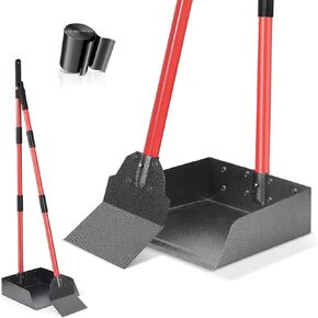 Dog Pooper Scooper Tray and Shovel Kit, Heavy Duty Dog Poop Scooper with Adjustable Metal Long Handle, Portable Large Dog Poop Picker Upper with 10 Waste Bag for Yard, Walks, Grass & Garden Leaves