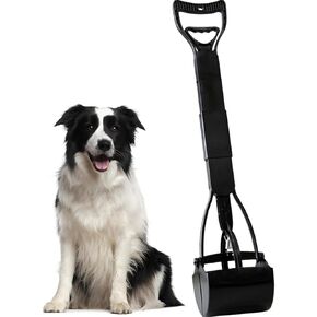 32" Dog Pooper Scooper for Small Dog to Large Dog, Heavy Duty Dog Poop Scooper for Yard & Walks, Durable Double Spring Clamp, Simple One Step Assembly (Black)