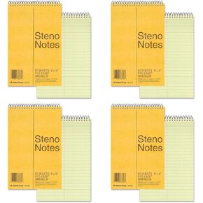 National Brand Brown Board Cover Steno Notebook, Gregg, Green Paper, 6 x 9 Inches, 60 Sheets (36646), 4 Packs