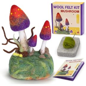 CZHYINB Mushroom Needle Felting Kit, Wool Felting Kits for Beginners, Wool Felting Kit with Felting Pad, Felting Needles and Instruction for Beginners Adult, Needle Felting Starter Kit for DIY Lovers